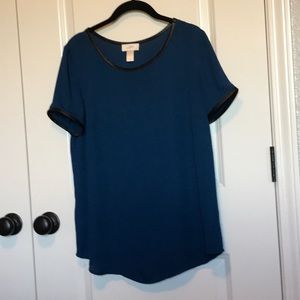 Loft work blouse with faux leather trim